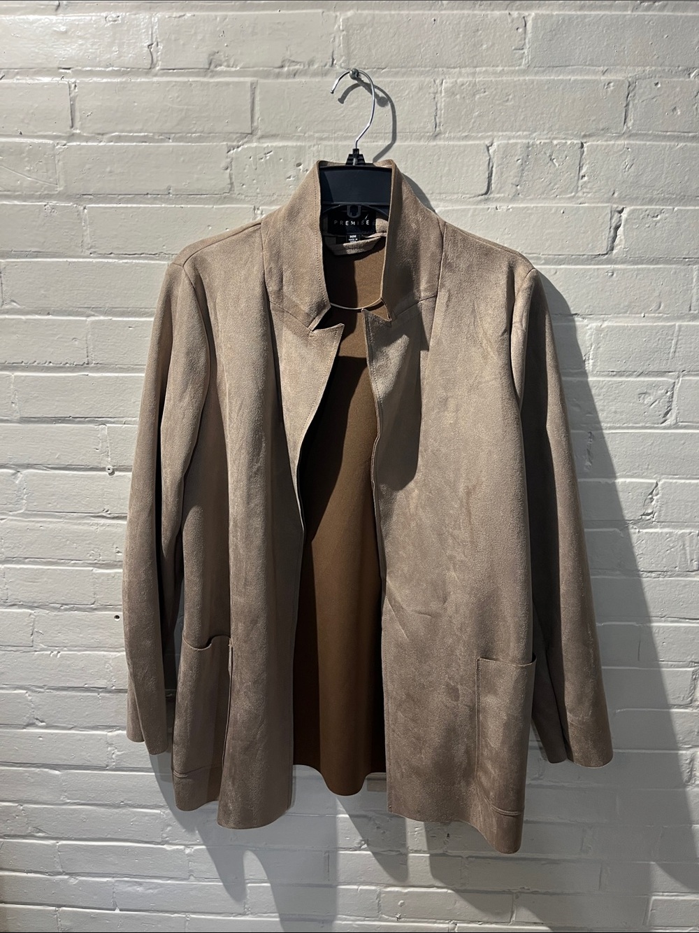Premise Taupe Suede Open-Front Jacket